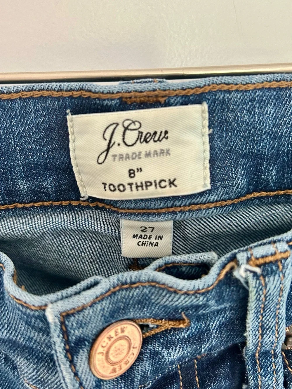 J. Crew 8” Toothpick Jeans in Medium Blue Denim